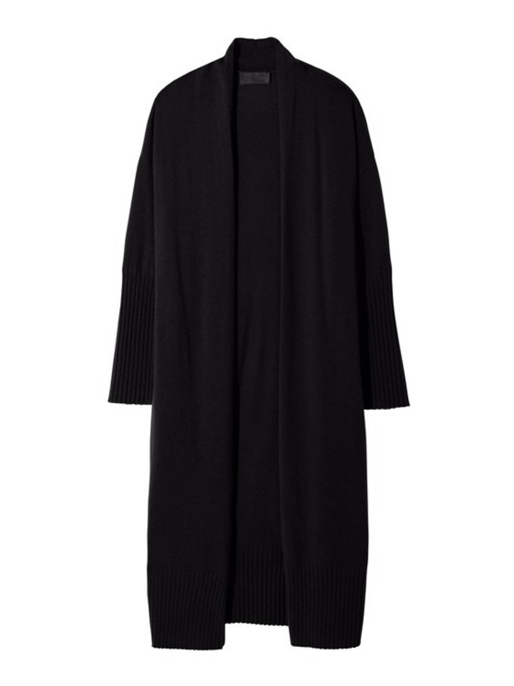 Nili Lotan Black Open-Front Long Ribbed Cuff Cardigan